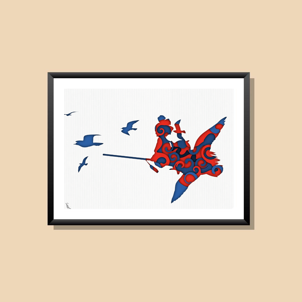 Kiki , Anime Digital print, Kiki’s delivery service poster, silhouette art , abstract art, studio ghibli