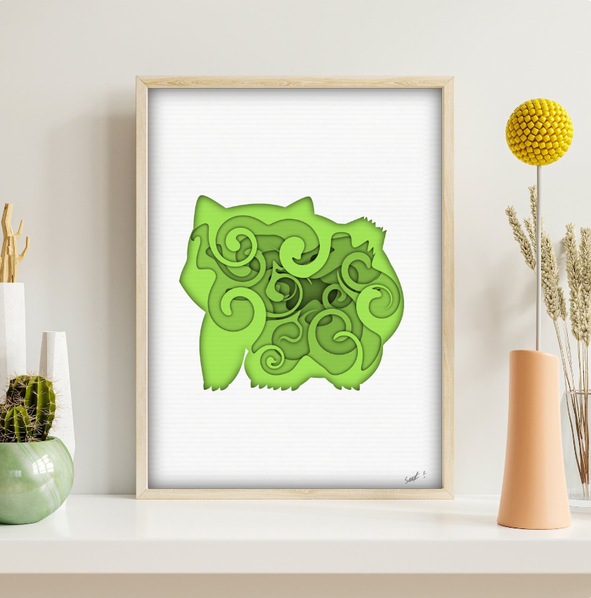 Bulbasaur poster , Anime Digital print, Pokémon poster, silhouette art