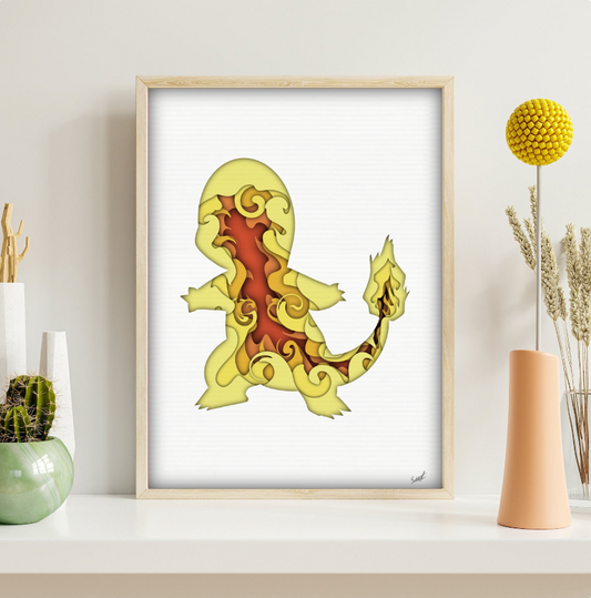 Charmander poster , Anime Digital print, Pokémon poster, silhouette art