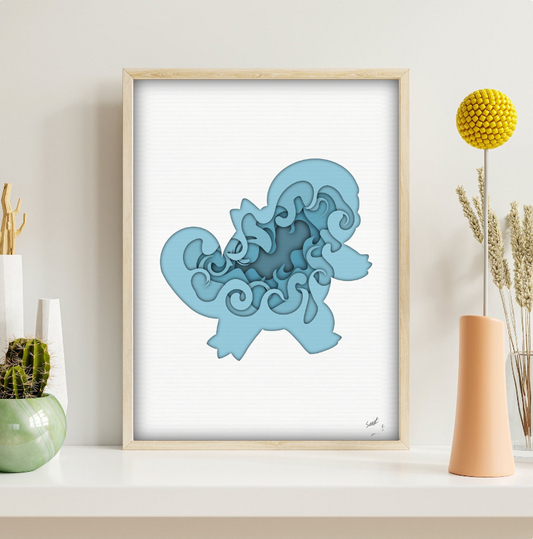 Squirtle poster , Anime Digital print, Pokémon poster, silhouette art